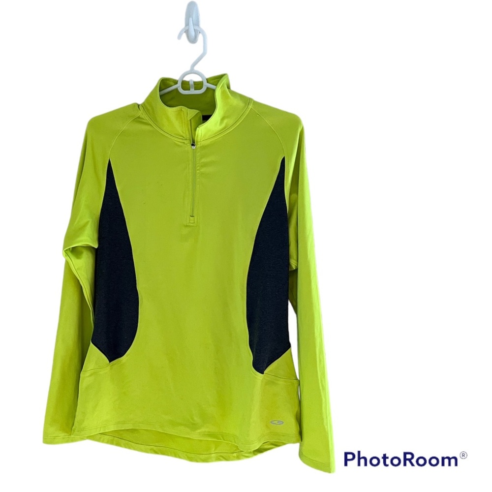 ◼️CHAMPION: Women’s size L, bright green & gray semi-fitted 1/2 zip shirt◼️